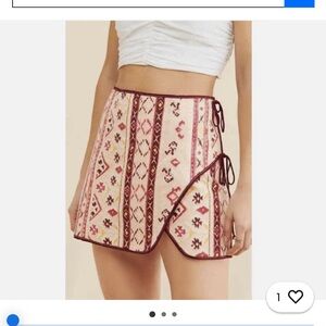 Free People Aztec Cleo Maroon Side Slit Tie Wrap Mini Skirt